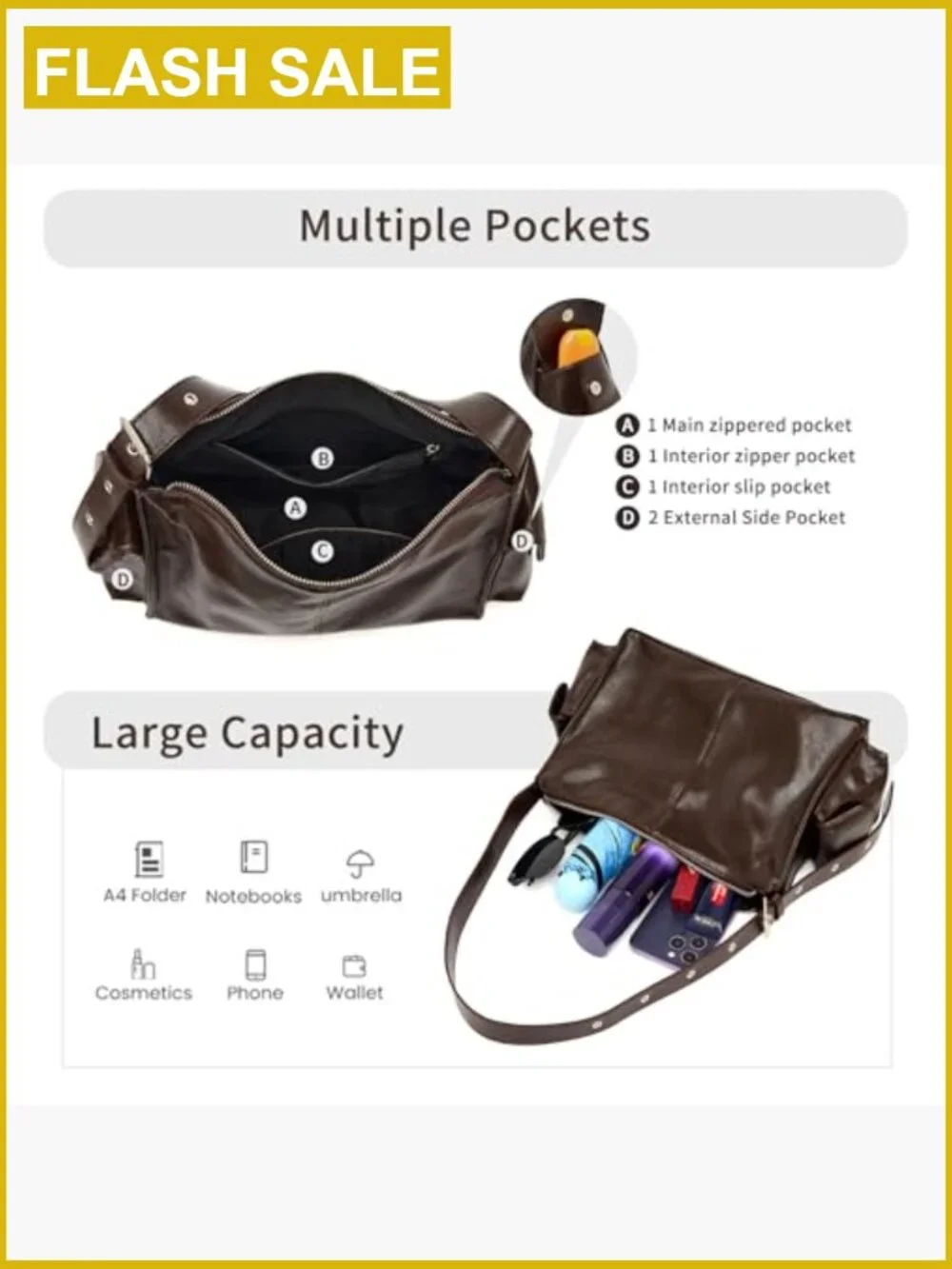 Vegan Leather Hobo Slouchy Shoulder Bag with Adjustable Strap Y2k